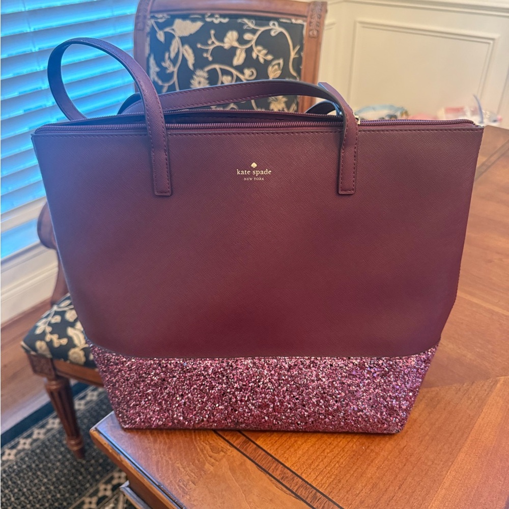 Kate Spade Greta Court Penny Tote Bag Glitter Purse Handbag Cherrywood